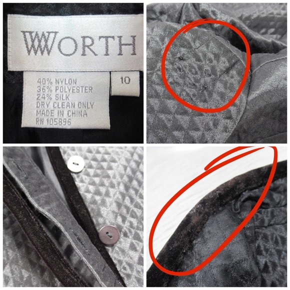 WORTH Diamond Quilted Velvet Trim Button Front Jacket Women's Size 10 - Picture 11 of 12